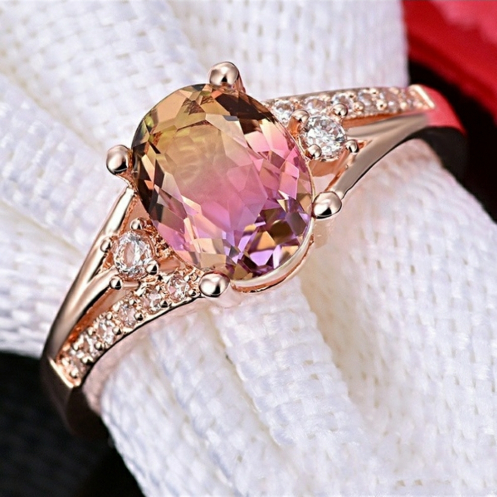 18K Rose Gold w/ Citrine & Pink Amethyst Ring